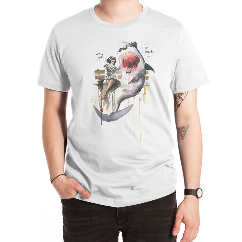 Mr. Shark T Shirt animals nature sharks funny speech bubbles word balloons moustache park bench women lady