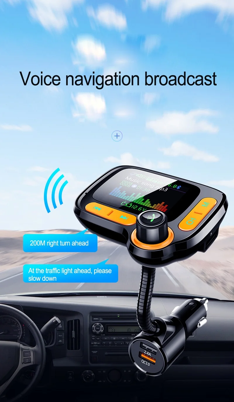 Konrisa fm-передатчик модулятор Aux Выход QC3.0 Bluetooth 5,0 Handsfree автомобильный комплект 5EQ музыкальный плеер 2 USB порта Поддержка usb-драйвера