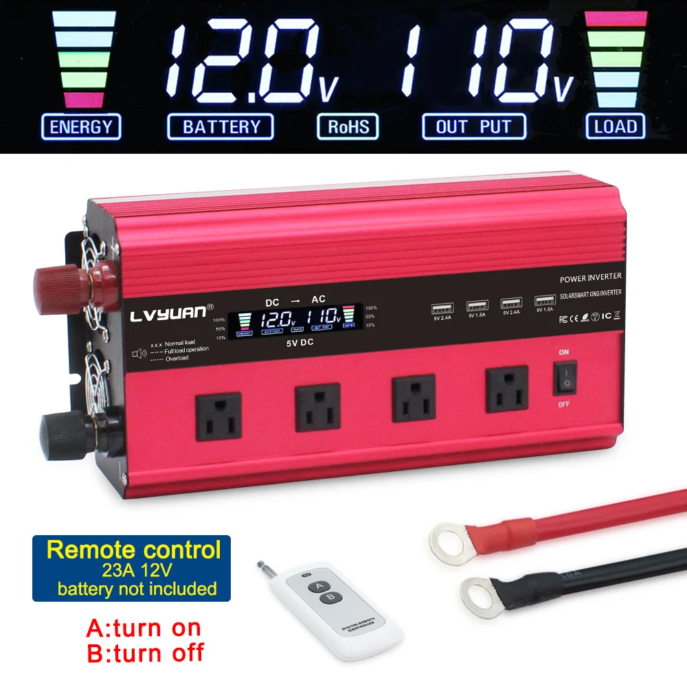 Трансформатор с ЖК-экраном адаптер зарядное устройство преобразователь 12000 Вт