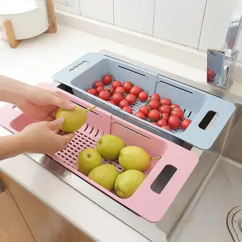 

New Adjustable Dish Drainer Sink Drain Basket Washing Vegetable Fruit Plastic Drying Rack Kitchen Accessories Organizer