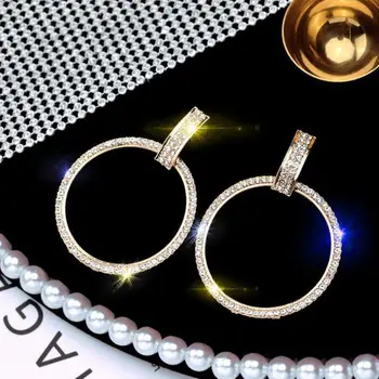 

Flash Rhinestone Circle Earring Exaggerated Simple Wild Long Earrings Net Red Earrings Female Crystal Earrings Jewelry Oorbellen