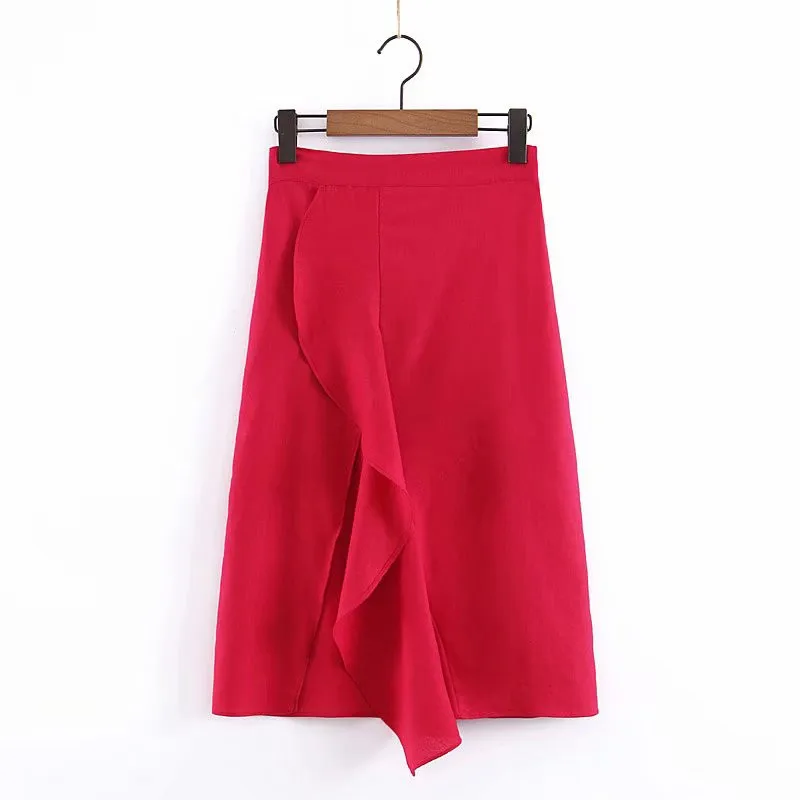 

Xl-2075 High-waisted Solid Color Loose-Fit Flounced Long Skirts