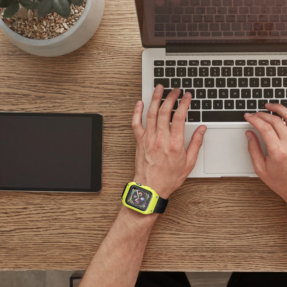 Роскошный силиконовый ремешок с чехол для наручных часов Apple Watch, версии 5 4 3 40/44/38 мм/42 мм спортивные противоударный браслет ударопрочный ремень