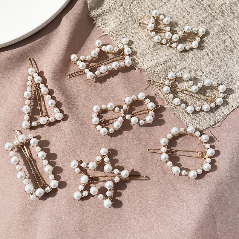 

Fashion Crystal Pearl Hair Clip Metal Hairclip Elegant Barrette Bobby Hair Pins Wedding Girl Hair Clip Hair Barrette for Women