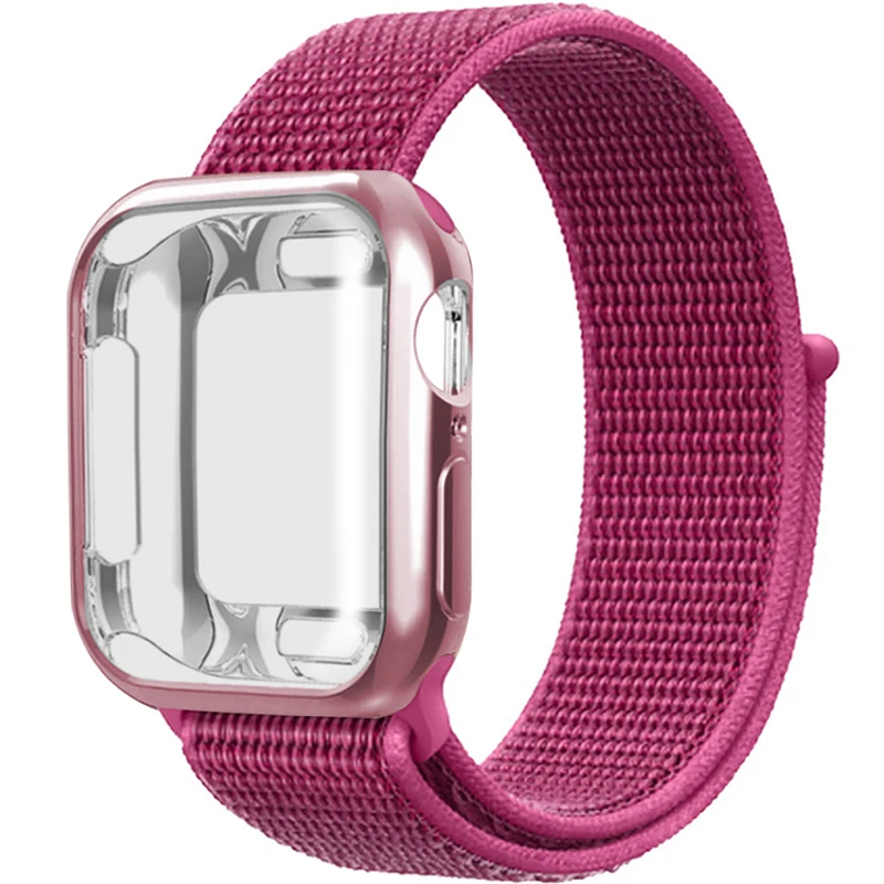 Нейлоновый ремешок + чехол для Apple watch series 5 4 3 2 1 42 мм 38 pulseira band iwatch 40 44 спортивный