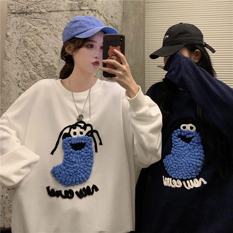 

Women's 2020 New Loose Lazy Style Korean Sweatshirt Sweatshirt Round Neck White Long Sleeve Pullover Winter Women's Top