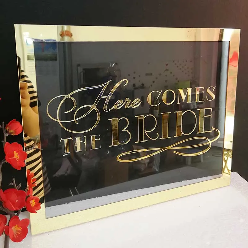 Personalized Wedding Name Mirror Gold Acrylic Frame Welcome Guests Word Signs Wedding Party Decor Favor