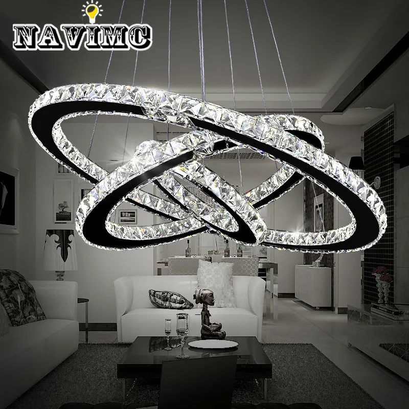 

Modern 3-ring Stainless Steel Crystal Chandelier Upscale Hotel Freely Deformable