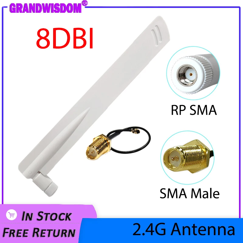 GRANDWISDOM 1 2pcs 2.4g 5.8g antenna 8dbi sma female wlan wifi dual band antene antena ipex 1 SMA male pigtail Extension Cable