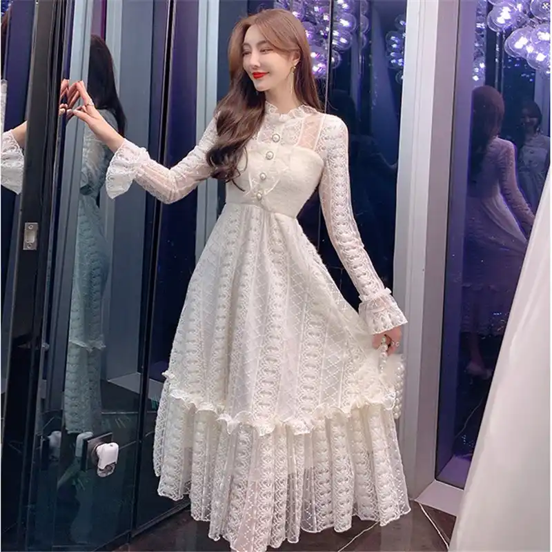long sleeve white lace dress plus size