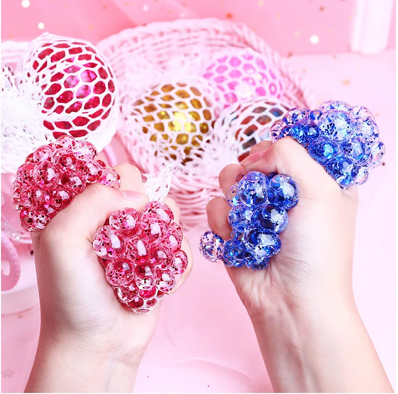 

Mesh Squishy Stress Relief Squeeze Grape Balls Reliever Autism Mood Toy Extruded Discoloration Creative