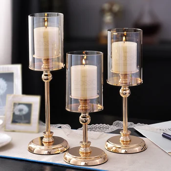 

European Retro Candlestick Dinner Table Romantic Dinner Props Candlestick Decoration Golden Light Luxury Candle Holder