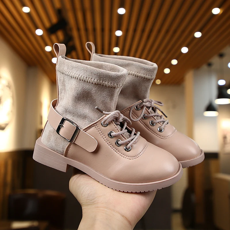 Mudipanda Носки короткие ботинки в стиле Martin женские брендовые ботинки; bottes femme; р-р бежевые, черные туфли; сапоги "Принцесса" детские тонкие сапоги - Цвет: pink