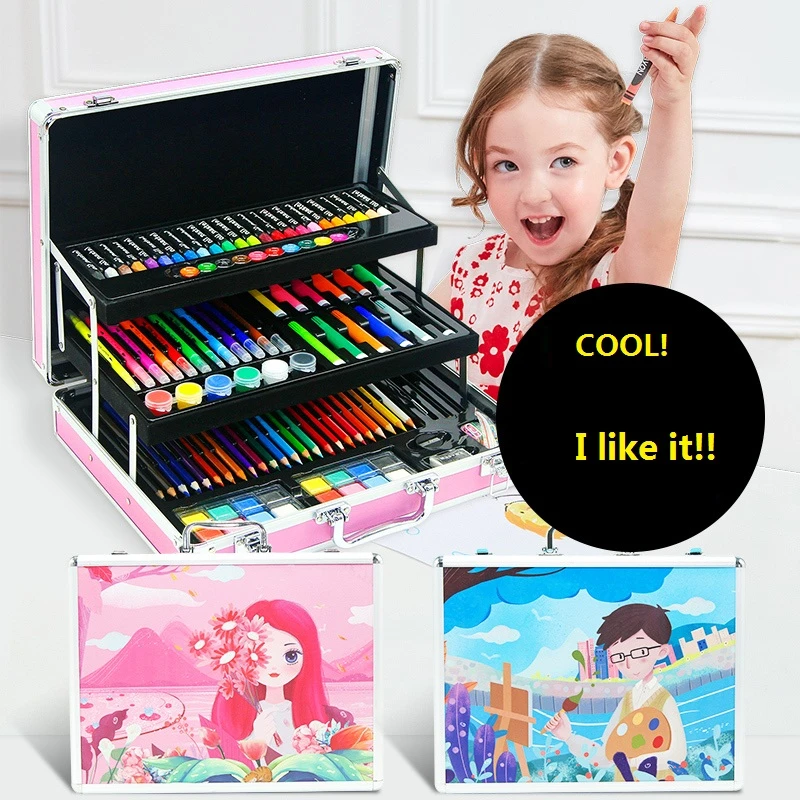 

138pcs Art Set , Kid Painting Drawing Tools,watercolor Sets with 3 layers Aluminium Alloy case