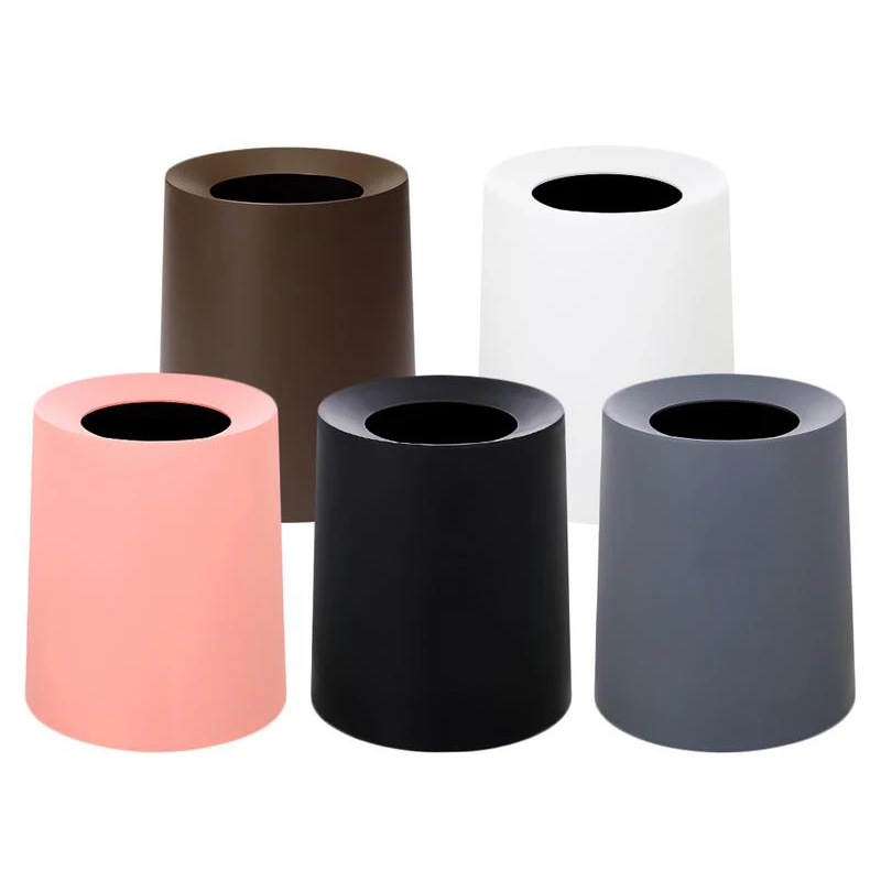 Household Double-Layer Round Trash Can Office Living Room Kitchen Bathroom Double-Layer Trash Bin Waste Bins Without Lid Gray