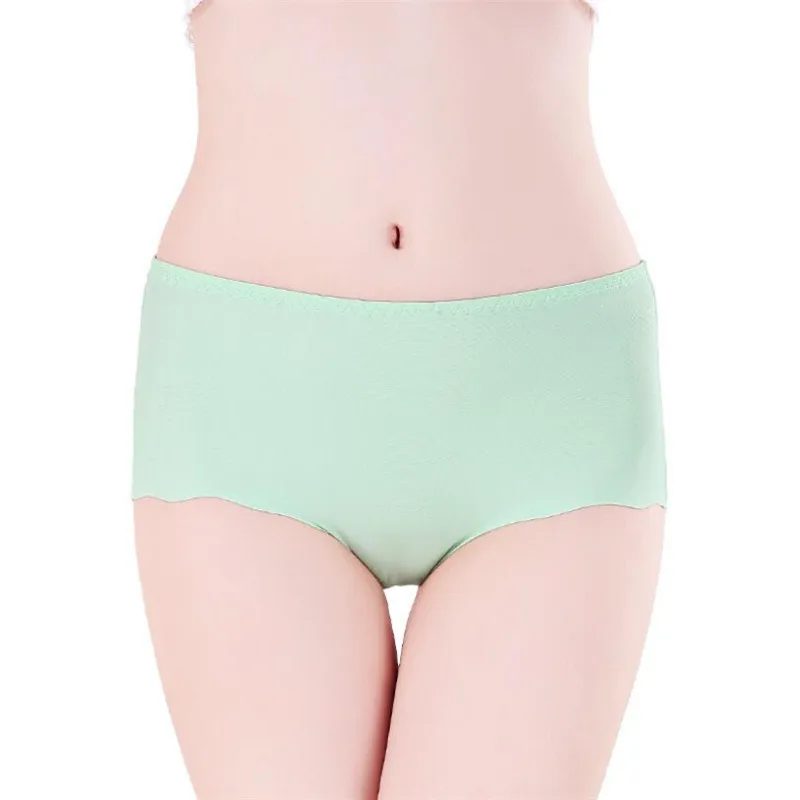 Green Briefs S-4XL, женские шелковые бесшовные трусы, сексуальные, женские, простые, высокая талия, высокая эластичность, трусы, нижнее белье для женщин, большие размеры - Цвет: Green Briefs