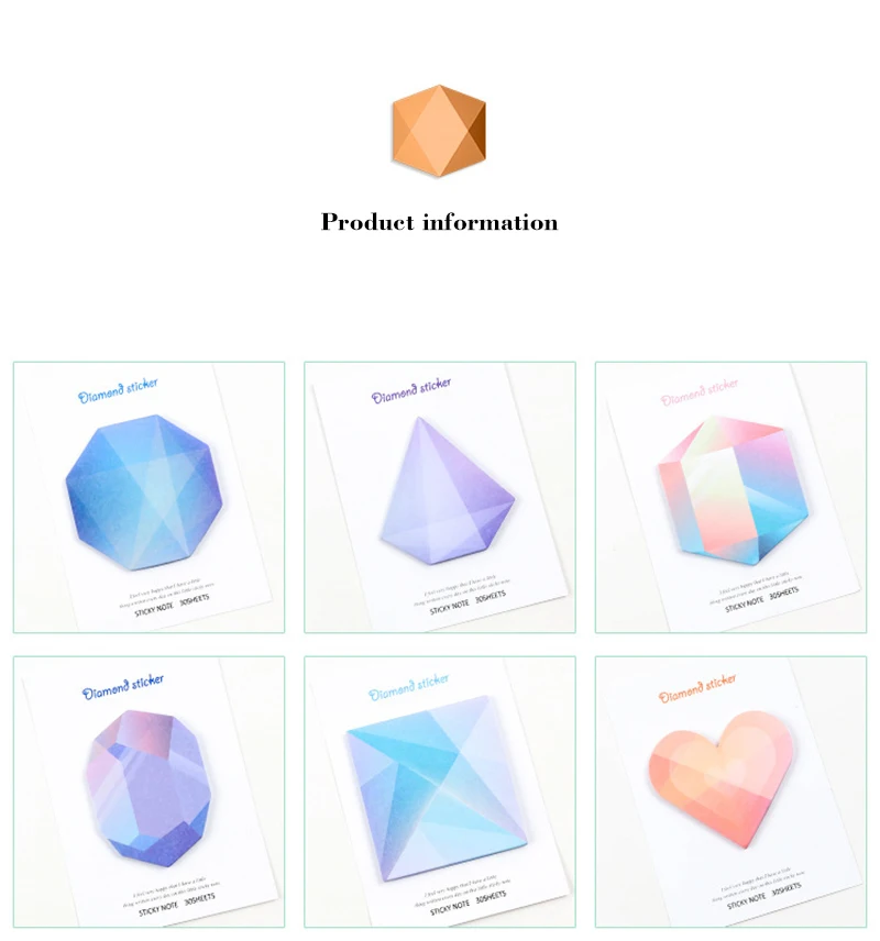 Kawaii Memo Pad Cute Geometric Diamond Love Self-Adhesive Sticky Notes Notepad School Stationery Supplies Diary Planner Stickers