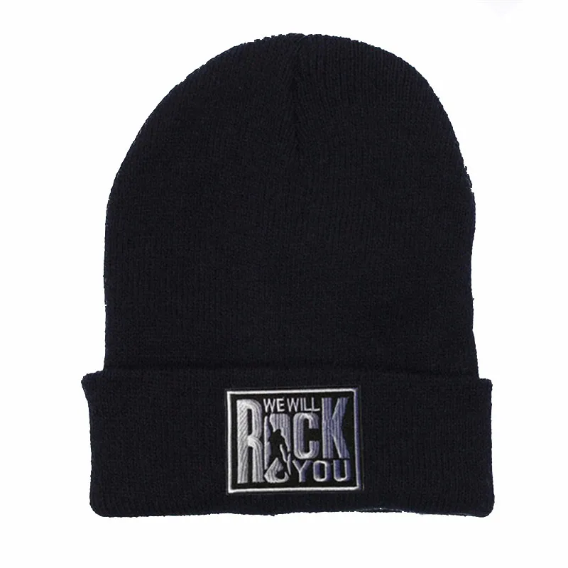 Новинка, зимние шапки с логотипом We Will Rock You, Повседневная шапка для мужчин и женщин, Модная вязаная зимняя шапка в стиле хип-хоп, шапка Skullies