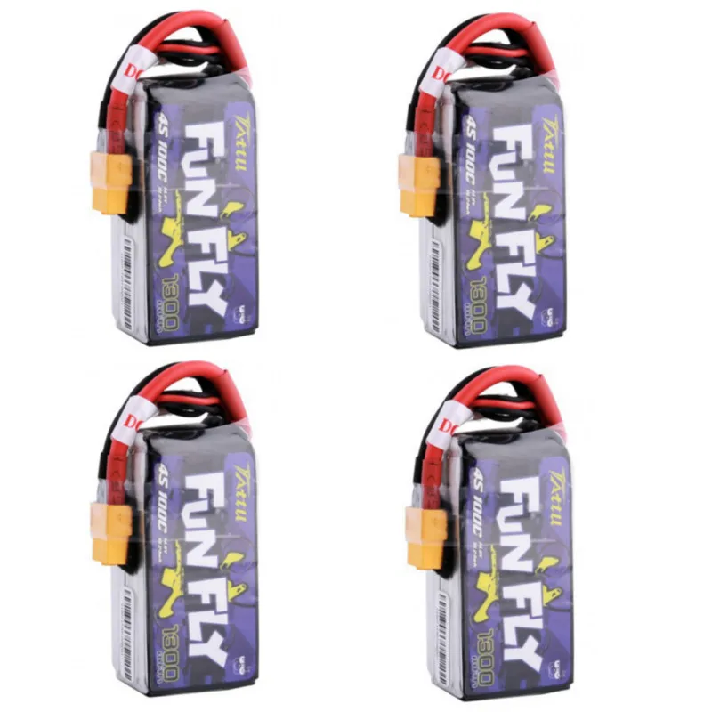 4 шт. Tattu Funfly 1300mAh 14,8 V 100C 4S1P Lipo аккумулятор с разъемом XT60 для радиоуправляемого дрона FPV Racing - Цвет: 4PCS