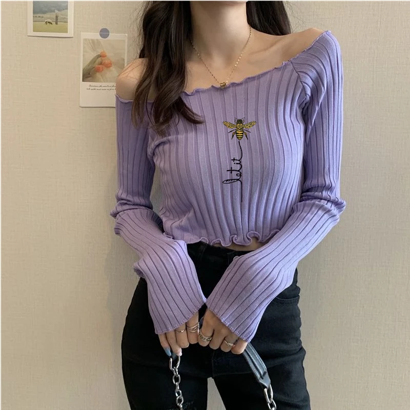 

Sweater sexy female autumn outfit new off-the-shoulder cultivate
