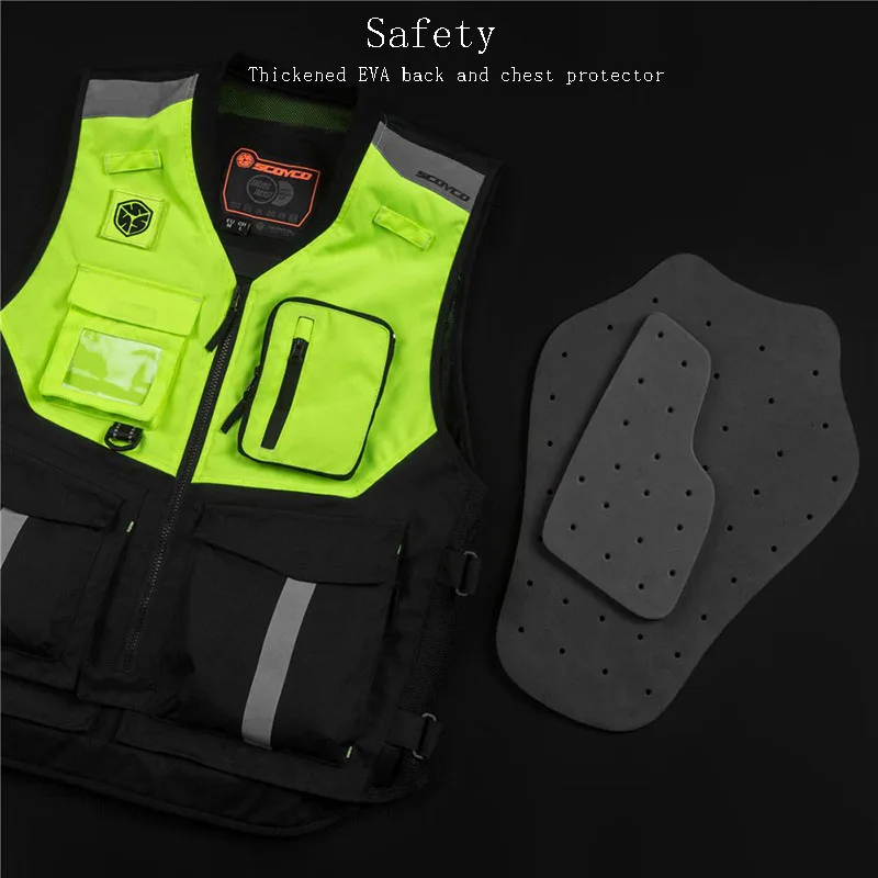 SCOYCO Motorcycle Reflective Safety Clothing Jacket Motocross Back chest Protective