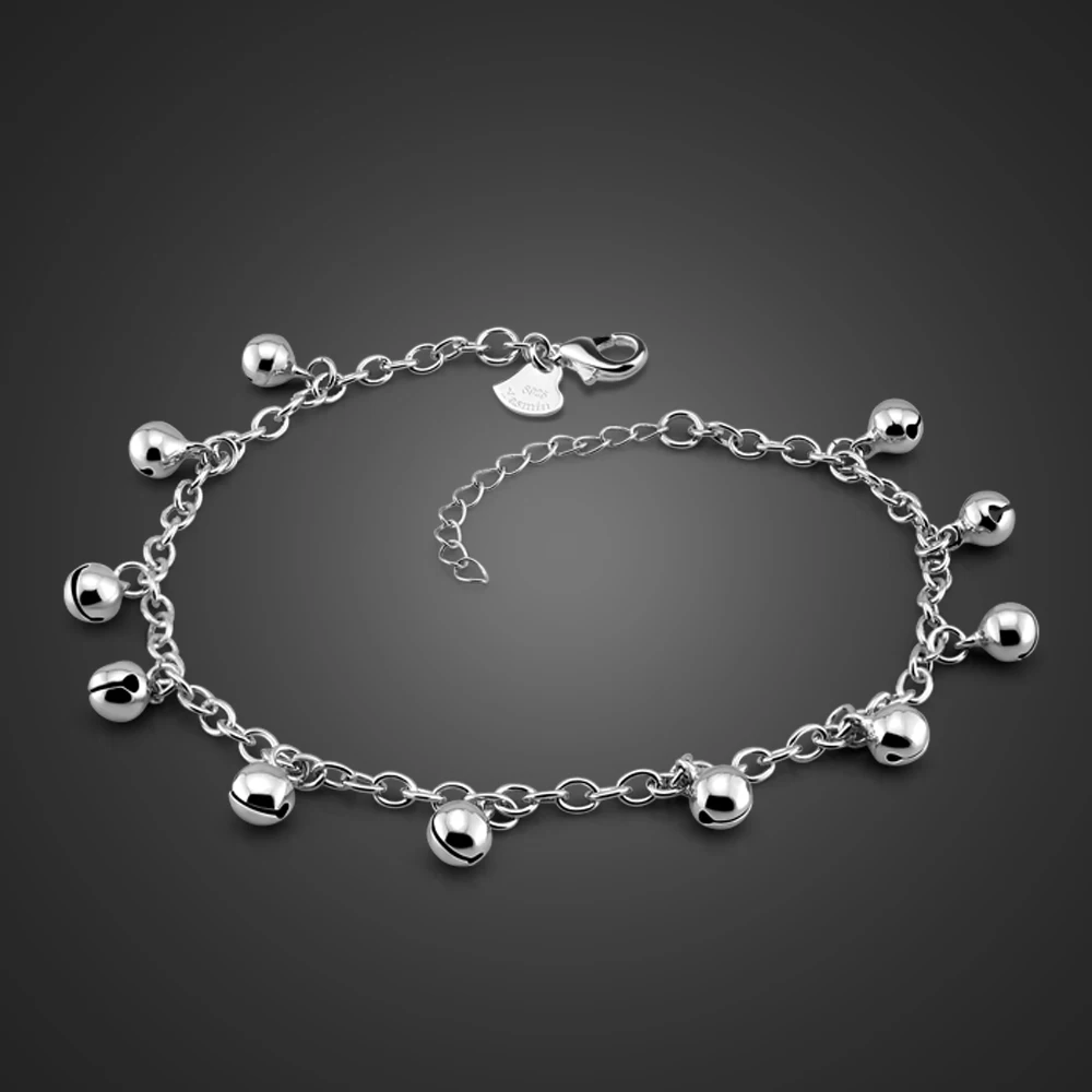 Fashion cute girl bell anklets.Women solid 925 silver chains.Contracted 26cm ball anklets.Charming lady sterling silver jewelry Fashion cute girl bell anklets.Women solid 925 silver chains.Contracted 26cm ball anklets.Charming lady sterling silver jewelry