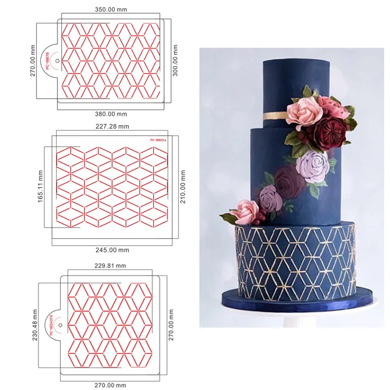 210x245mm Geometric Pattern Cake Stencil DIY Bakeware Mold Geometric Pattern Lace Border Plastic Lace Cake Boder Stencils Mould