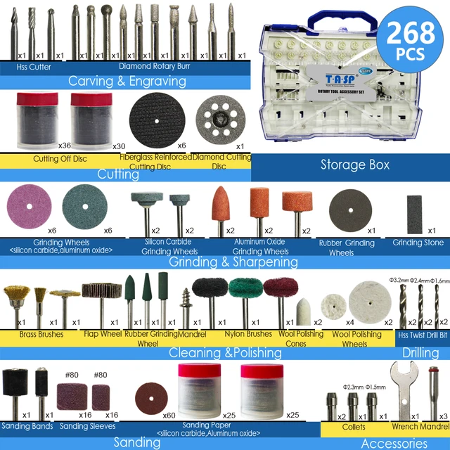 268PC Abrasive Rotary Tool Accessories Set Electric Mini Drill Bit Kit Sanding Polishing Cutting Engraving Heads for Dremel 3