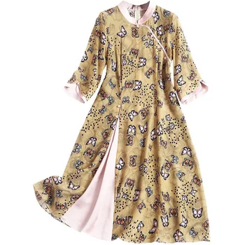 

Real Silk Dress Women Summer Dress Print Floral Dresses Long Party Dresses Elegant Office Wear Vestidos Verano