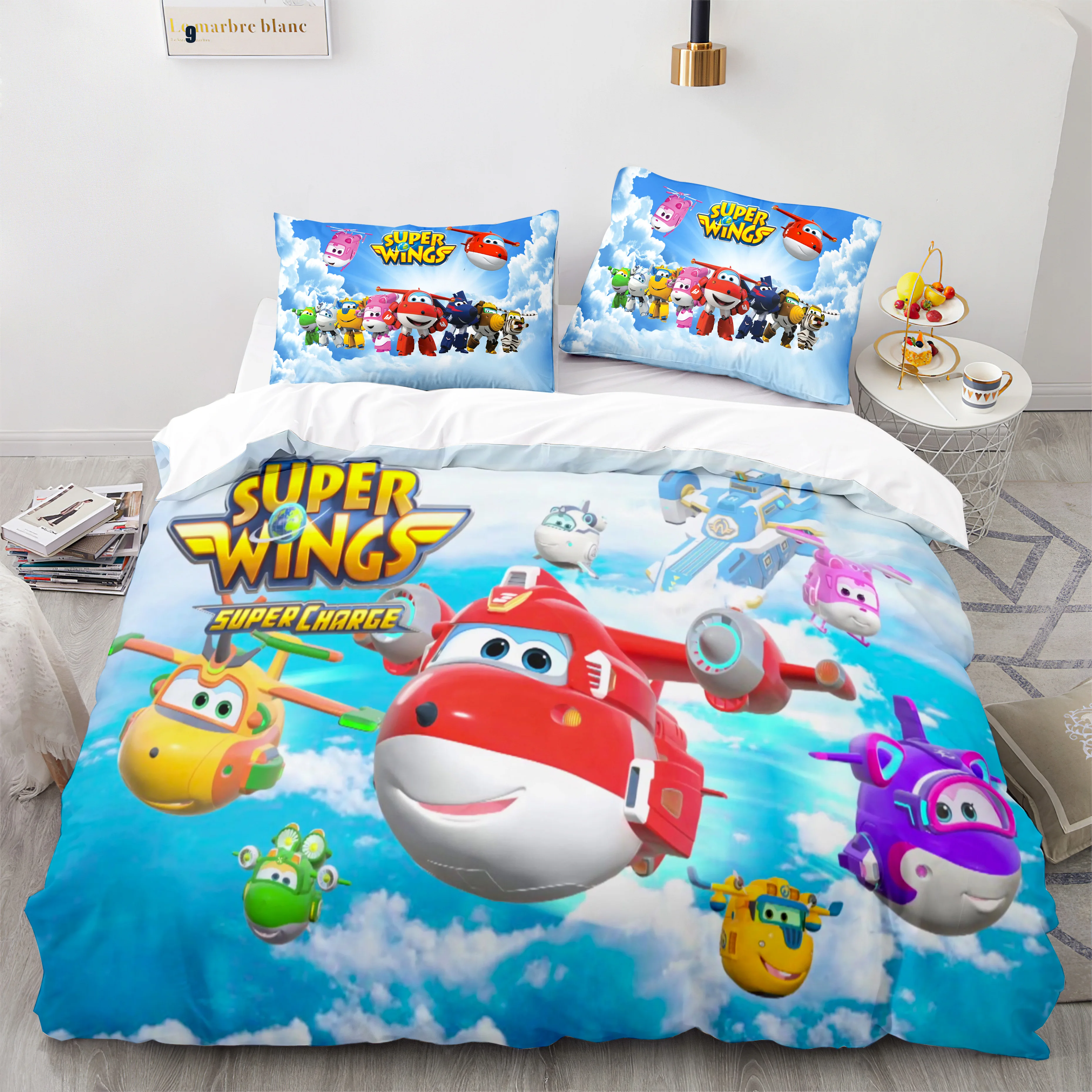 Set Biancheria Da Letto Super Wings Copriletto Singolo Twin Full Queen King Size Gioco Super Wings Bed Set Camera Da Letto Per Bambini Duvetcover 08