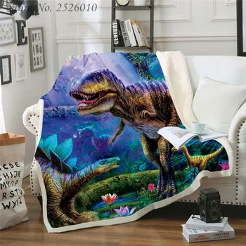 

Throw blanket Dinosaur Jurassic 3D Velvet Plush Blanket Bedspread For Kids Girls Sherpa Blanket Couch Quilt Cover Travel 08