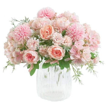

Artificial Flowers, Fake Peony Silk Hydrangea Bouquet Decor Plastic Carnations Realistic Flower Arrangements Wedding Decoration