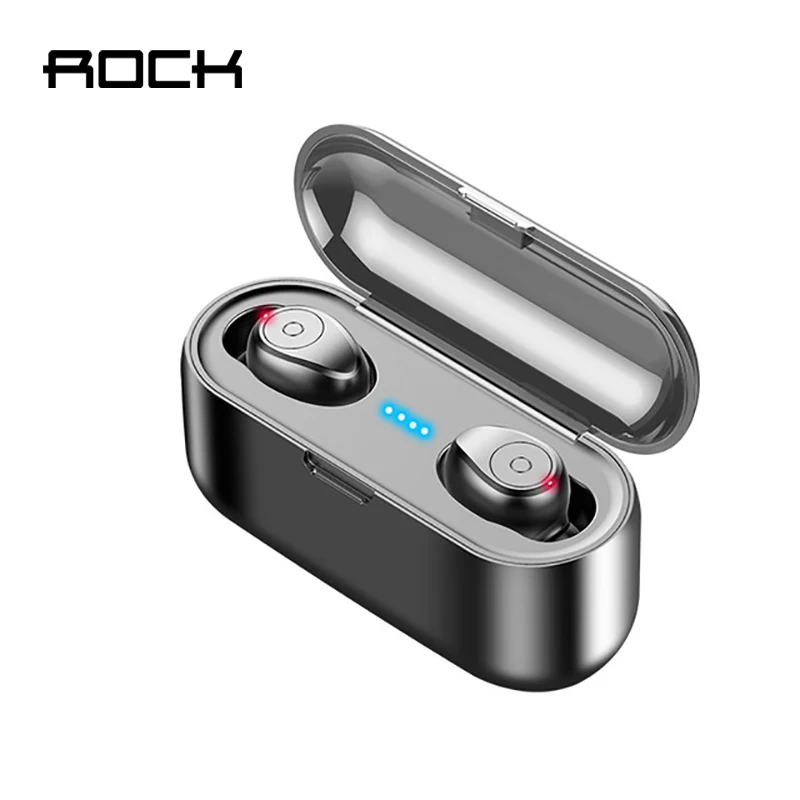Беспроводные наушники ROCK Bluetooth 5,0 светодиодный дисплей 2000 мАч спортивные стерео с супер басовым микрофоном мини беспроводные наушники