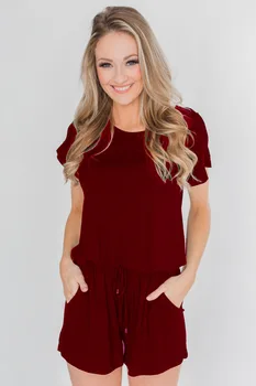 

Woman Summer Wear 2019 New Short Sleeve Solid Color Casual Playsuits