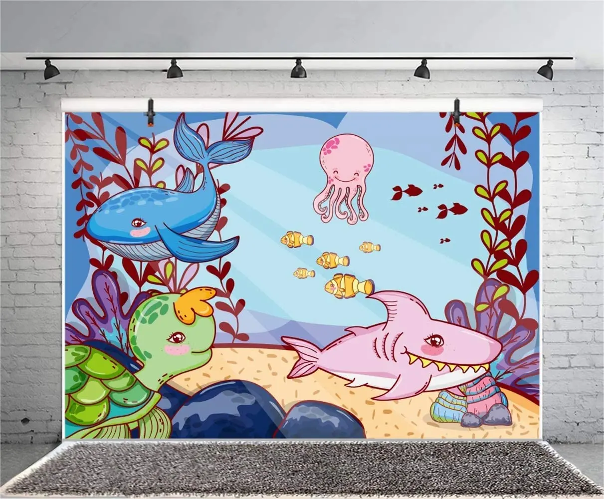 Underwater Cute Whale Shark Sea Animals Backdrop Cartoon Marine Theme Background Child Kids Baby Birthday Party Banner | Электроника