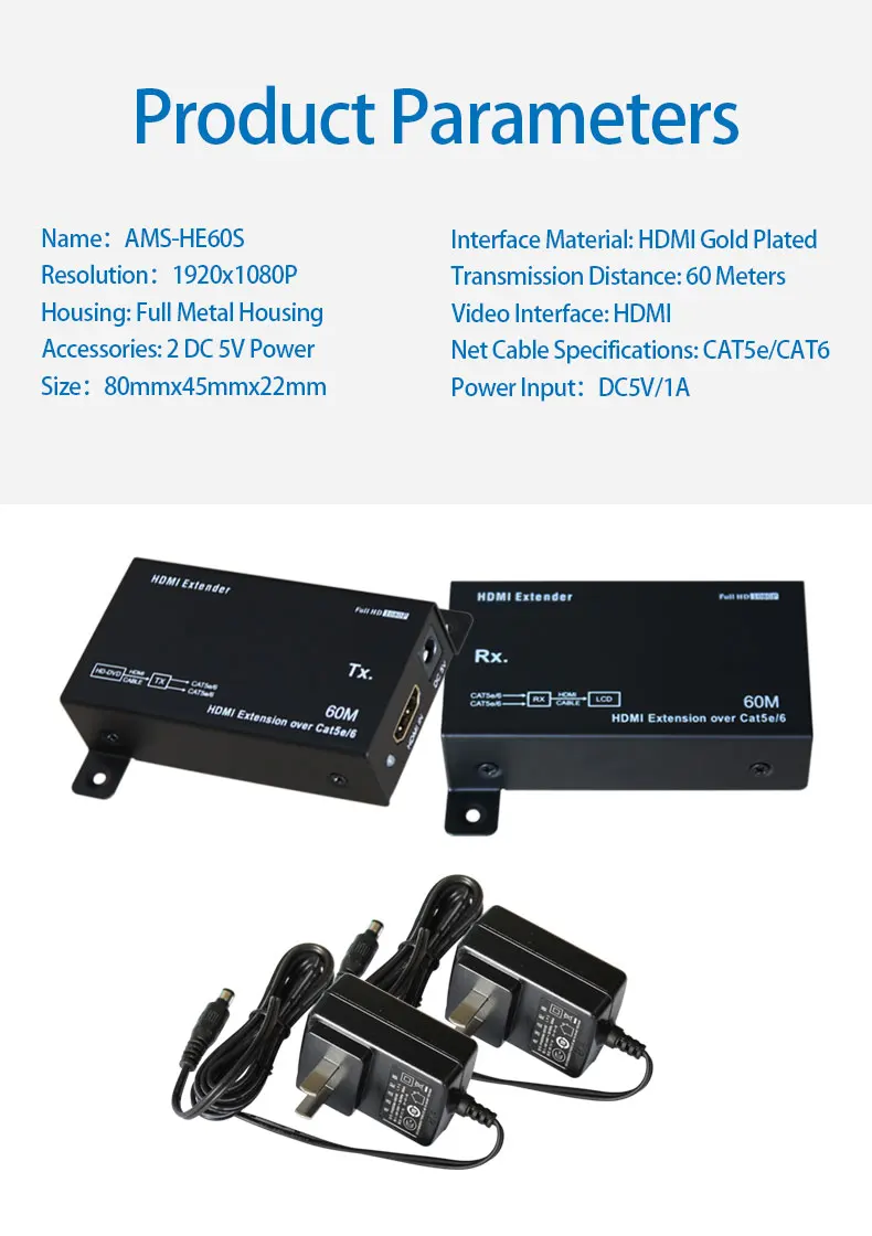 HDMI удлинитель HE60S 1080p 3D HDMI расширитель сигнала передатчик приемник по Cat 5e/6 cat5 cat6 RJ45 Ethernet конвертер