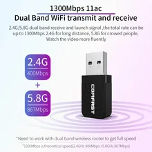 Comfast Высокая мощность 1300 Мбит/с мини Сетевая карта двухдиапазонный 2,4G& 5,8G Wifi передача Поддержка сигнала Wifi для Windows CF-812AC