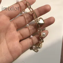 2 шт./компл. золото Цвет Новая мода Винтаж сердце браслет из искусственного жемчуга для женщин ювелирные изделия