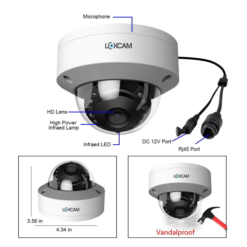 LOXCAM 8CH H.265 + 5MP камера видеонаблюдения системы безопасности AI 4MP аудио запись VandalProof