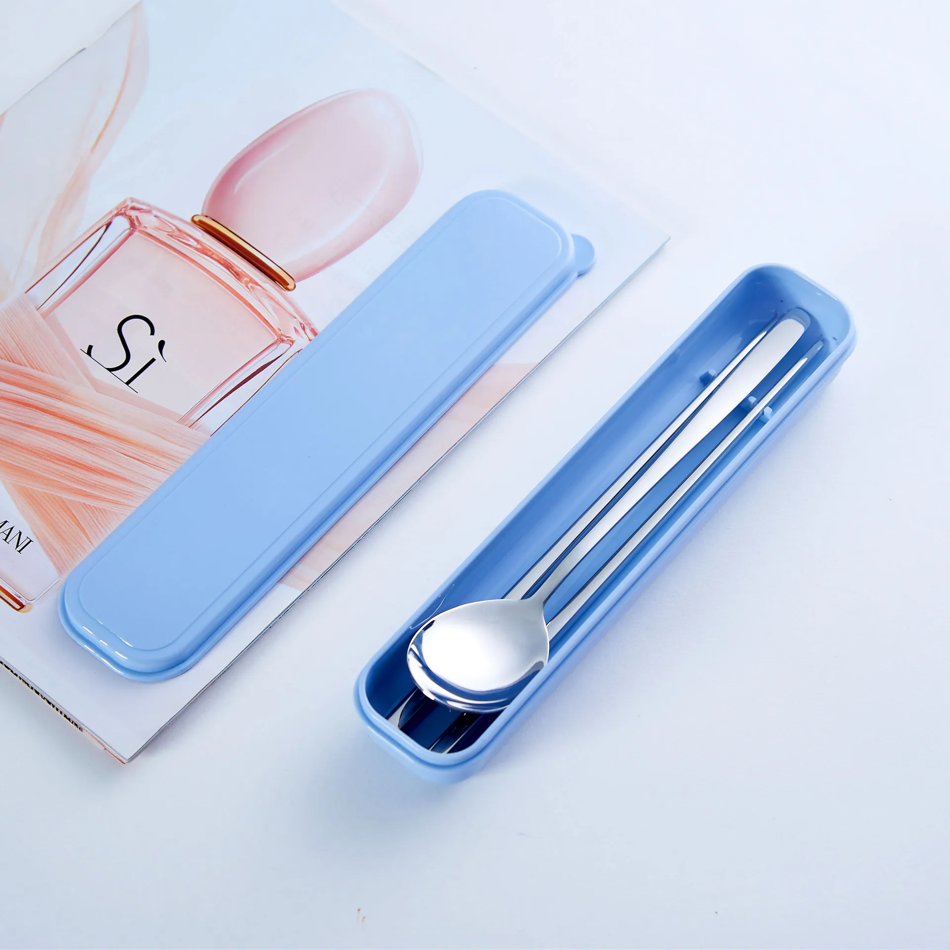 304 Stainless Steel Chopsticks Spoon Kit Portable Tableware Three-piece Set Colorful Baking Varnish Stainless Steel Cutlery Set