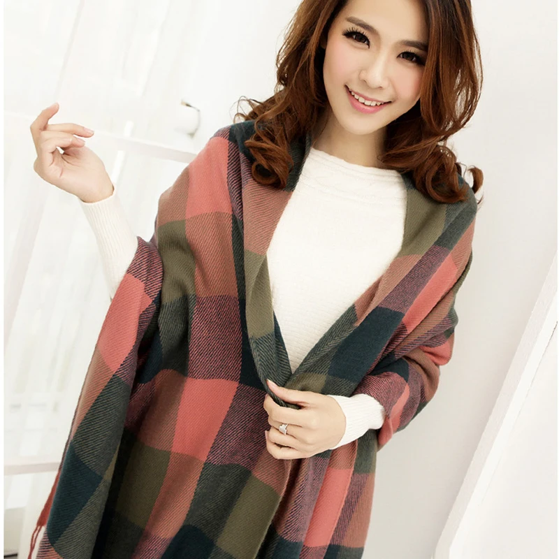 Women's Winter New Plaid Women Scarves Tippet Wraps Ladies Scarf Classic Tassels Solid Warm Neckerchief Shawls Men femme