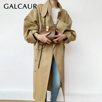 

GALCAUR Korean Windbreaker For Women Turtleneck Long Sleeve Pockets High Street Loose Windbreakers Female 2020 Fashion Clothing