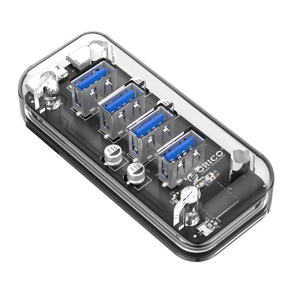 ORICO 4 порта USB3.0 прозрачный концентратор сплиттер с двумя Micro USB порт питания 5 Гбит/с 3,0 usb-хаб Поддержка OTG для Mac/Windows/Linux