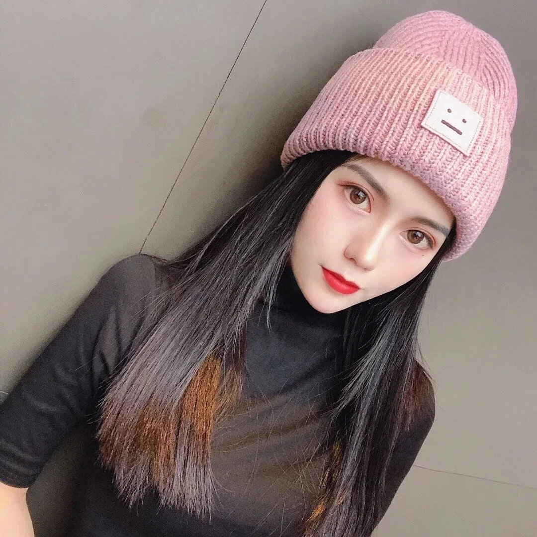 AC Studios Smiling face Beanie Skull Caps knitted Cashmere Eye Warm Couple Lovers Acne Hats Tide Street Hip-hop Wool Cap Adult