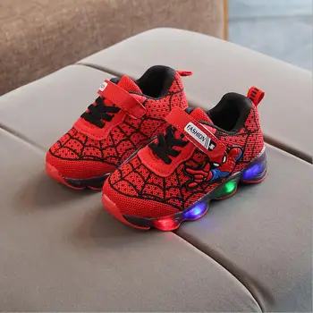 

Led luminous Spiderman Kids Shoes for boys girls Light Children Luminous baby Sneakers mesh sport Boy Girl Led Light Shoes