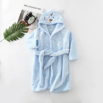 Kids Pajamas Bathrobe Cartoon Animals Hooded Flannel Night Gown for Girls Boys Home Wear Autumn Winter Warm Children Long Robe
