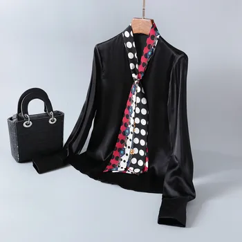 

European and American women's clothing spring and summer 2020 new style Long sleeve printed scarf collar silk shirt