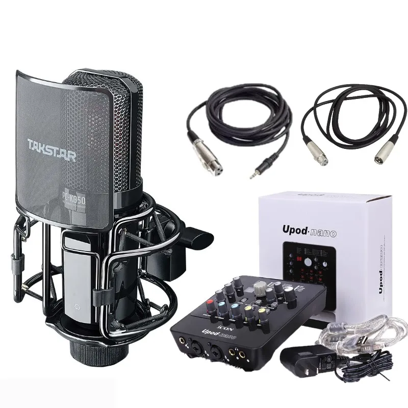 Takstar PC-K850 микрофон со значком upod nano звуковая карта с аудиокабелями для записи