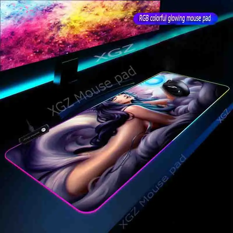 XGZ Anime Custom Large RGB Mouse Pad Black Locking Edge Sexy Backless Girl Office Computer Desk  Rubber Non-slip