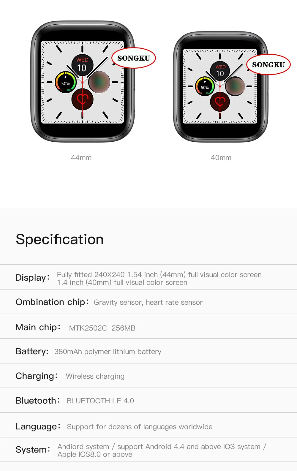 SONGKU IWO 12 часы серии 5 1:1 Смарт часы 40 мм 44 мм Bluetooth часы iwo12 для apple iPhone IOS Android управление Siri PK IWO 11